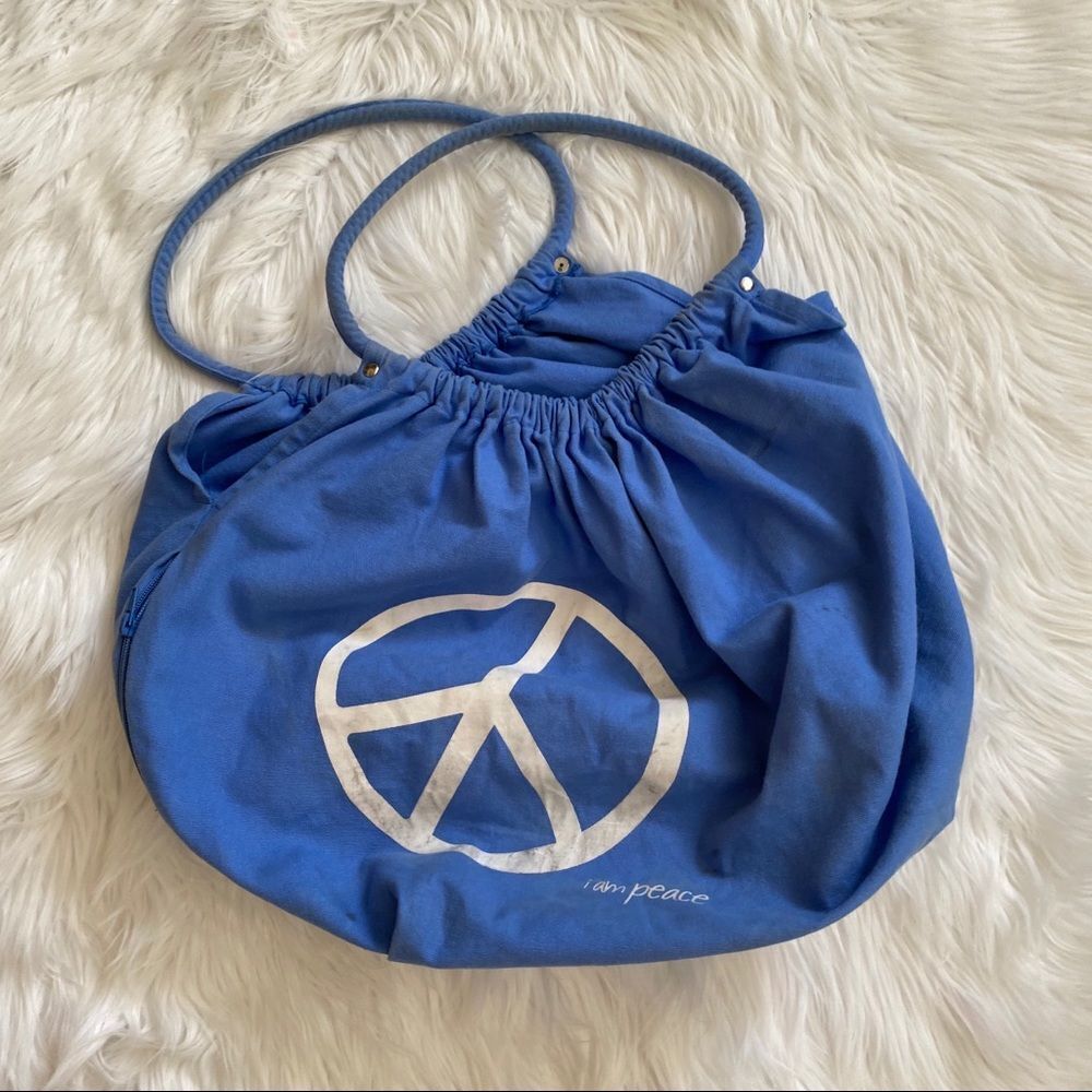 Peace Love World blue/ purple print canvas tote - Picture 8 of 12